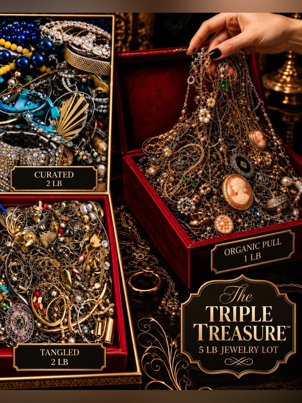 5 LB Jewelry Lot Curated Tangled Organic Pull Bulk Reseller DIY Triple Treasure